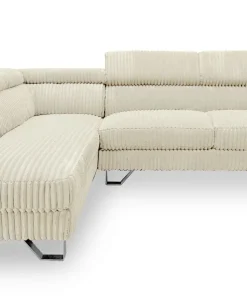 Canapé d'angle à gauche avec têtières relevables Quentin Velours côtelé Beige
