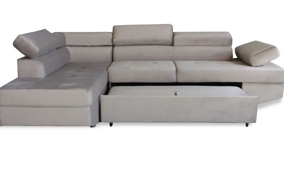 Canapé d'angle à gauche moderne et convertible Lido Velours Taupe