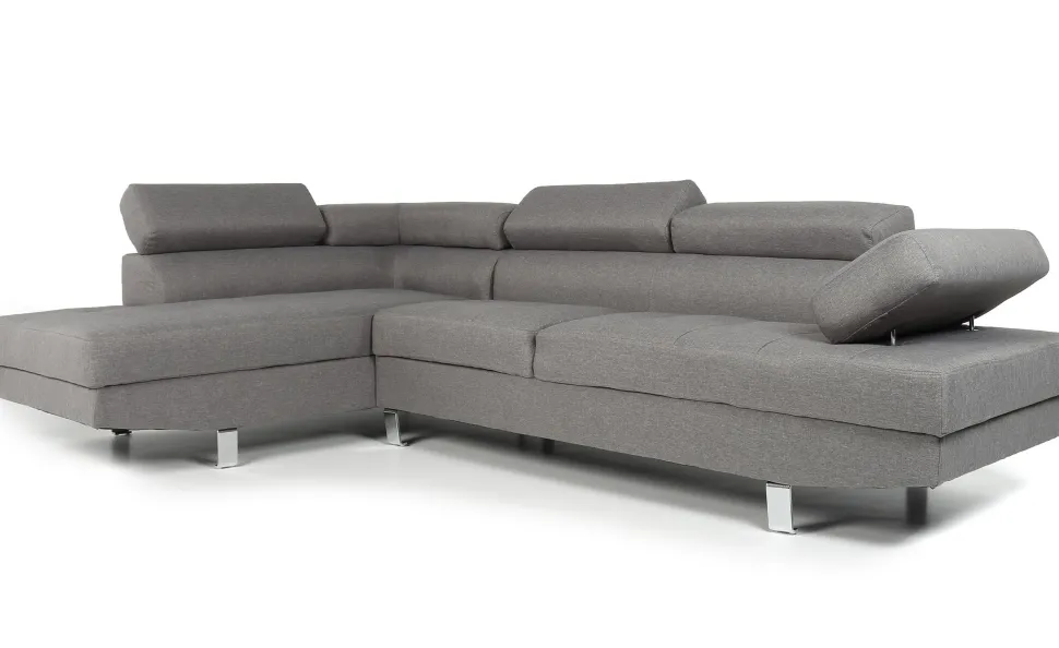 Canapé d'angle avec têtières relevables Alfa Tissu Gris
