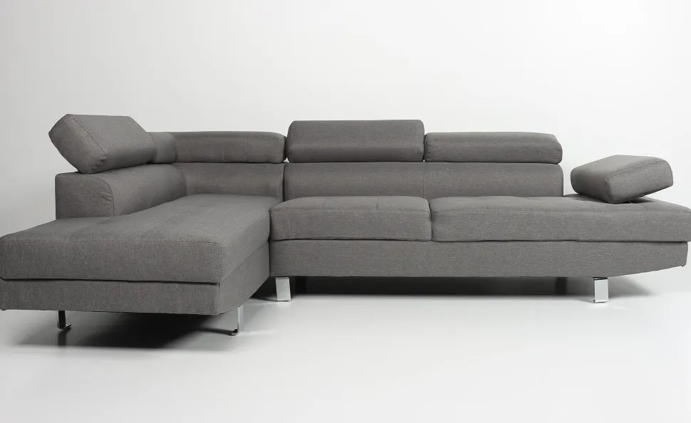 Canapé d'angle avec têtières relevables Alfa Tissu Gris