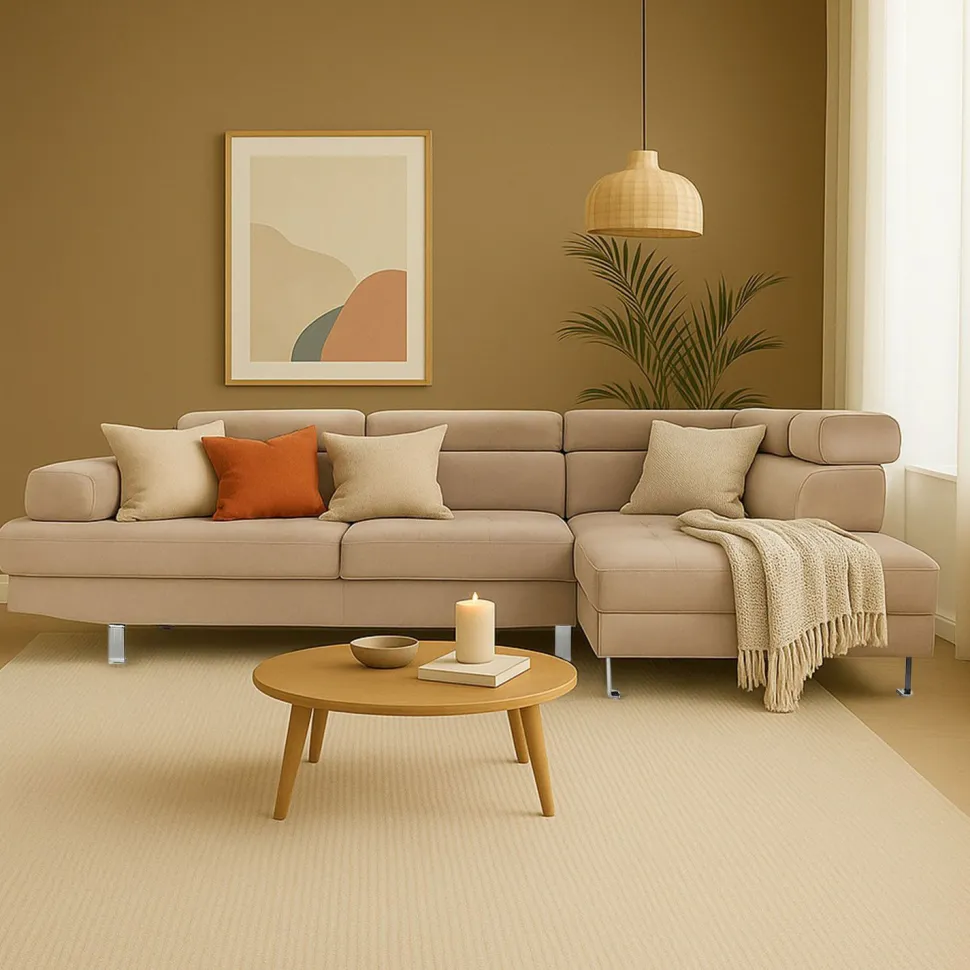 Canapé d'angle avec têtières relevables Alfa Velours Taupe