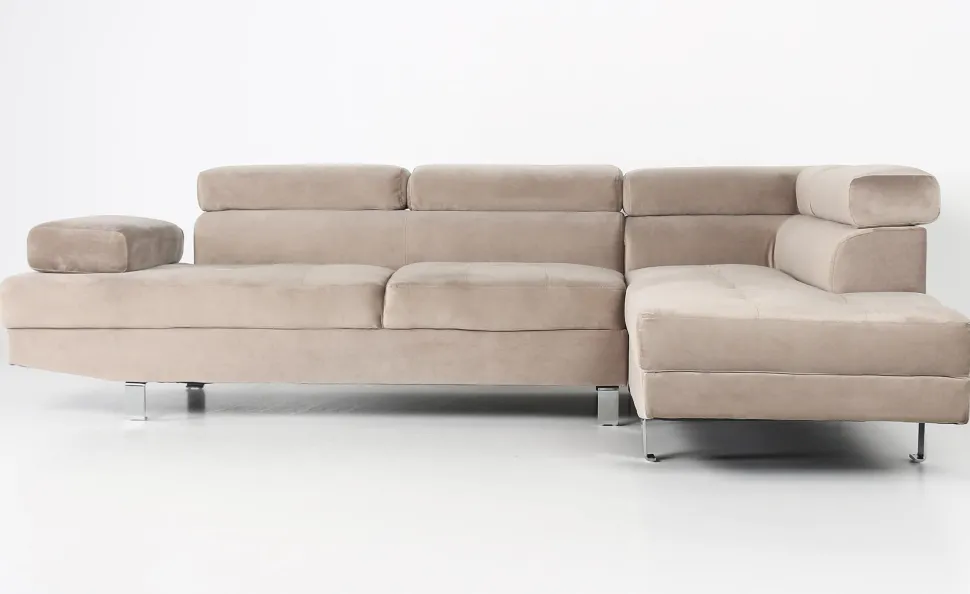Canapé d'angle avec têtières relevables Alfa Velours Taupe