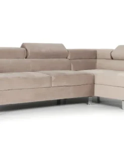 Canapé d'angle avec têtières relevables Alfa Velours Taupe
