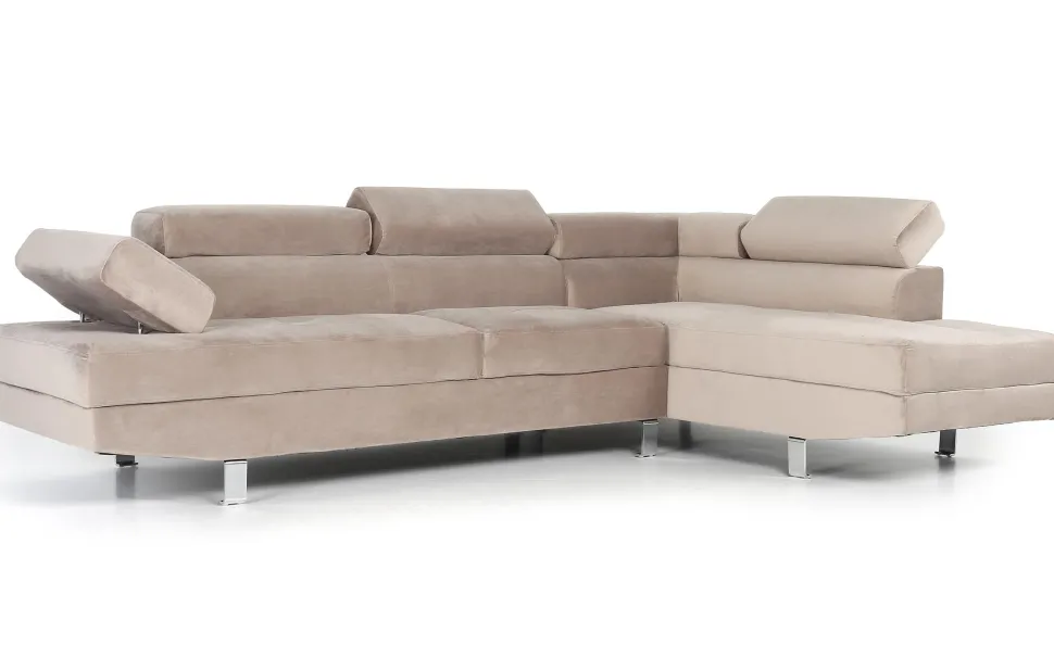 Canapé d'angle avec têtières relevables Alfa Velours Taupe