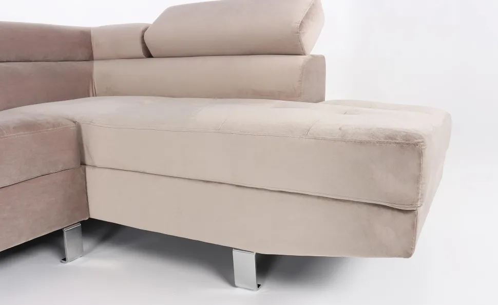Canapé d'angle avec têtières relevables Alfa Velours Taupe