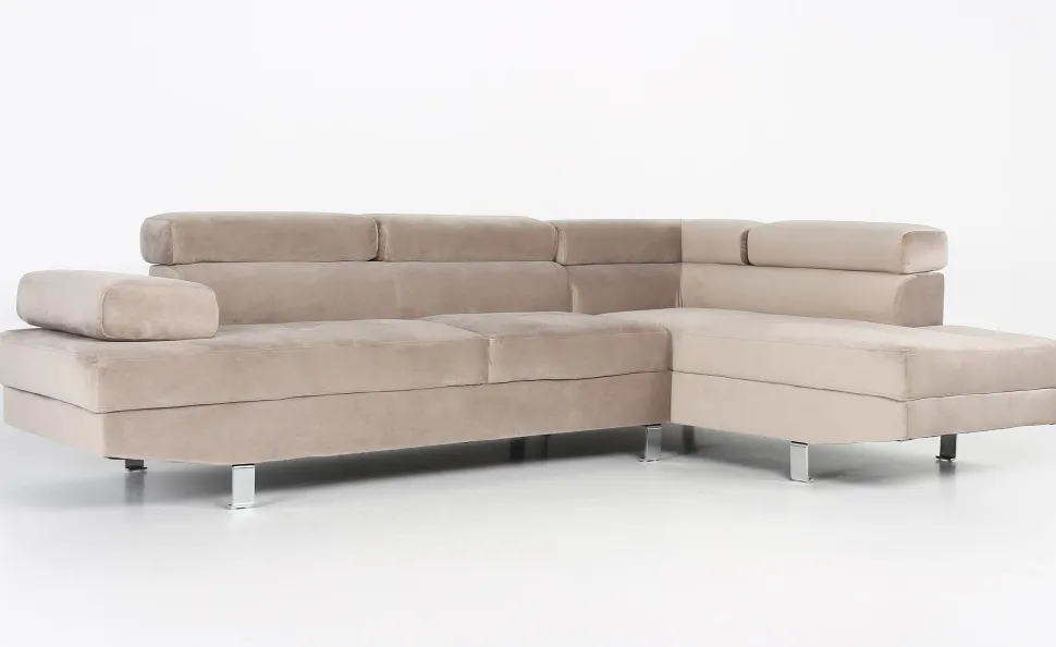 Canapé d'angle avec têtières relevables Alfa Velours Taupe