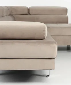 Canapé d'angle avec têtières relevables Alfa Velours Taupe