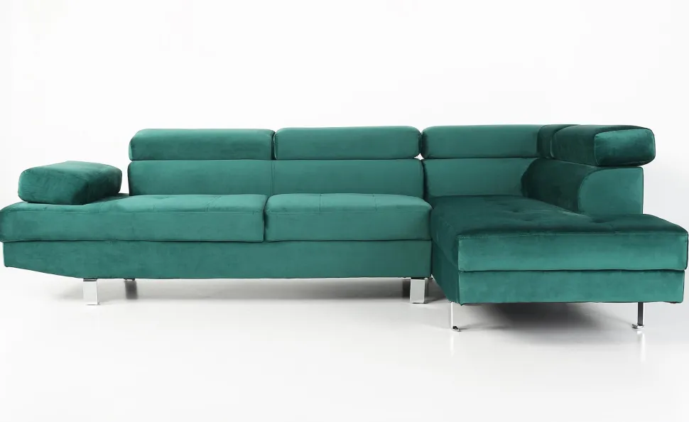Canapé d'angle avec têtières relevables Alfa Velours Vert