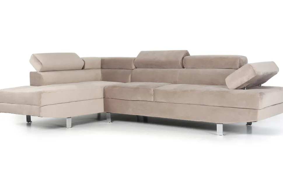 Canapé d'angle avec têtières relevables Alfa Velours Taupe