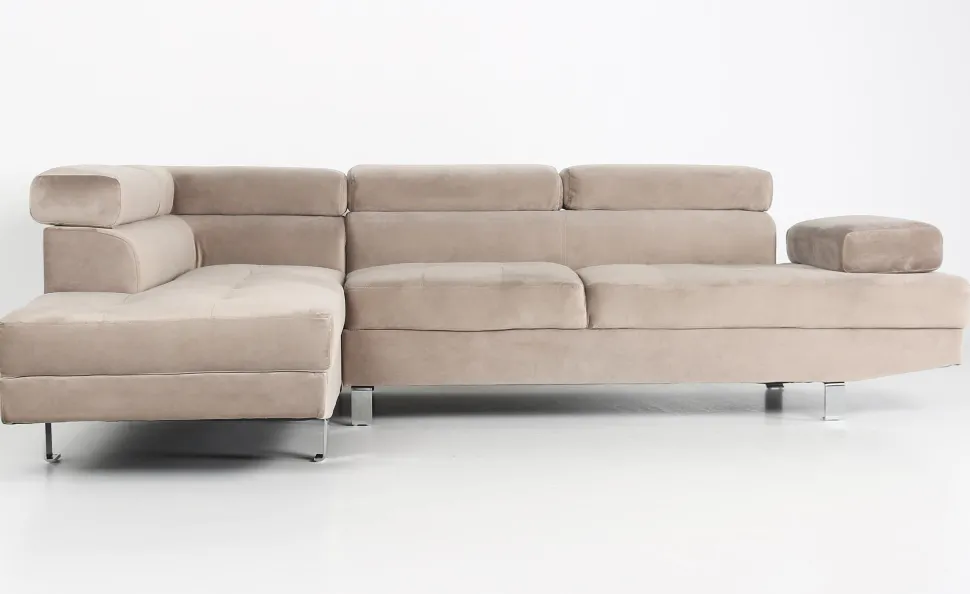 Canapé d'angle avec têtières relevables Alfa Velours Taupe