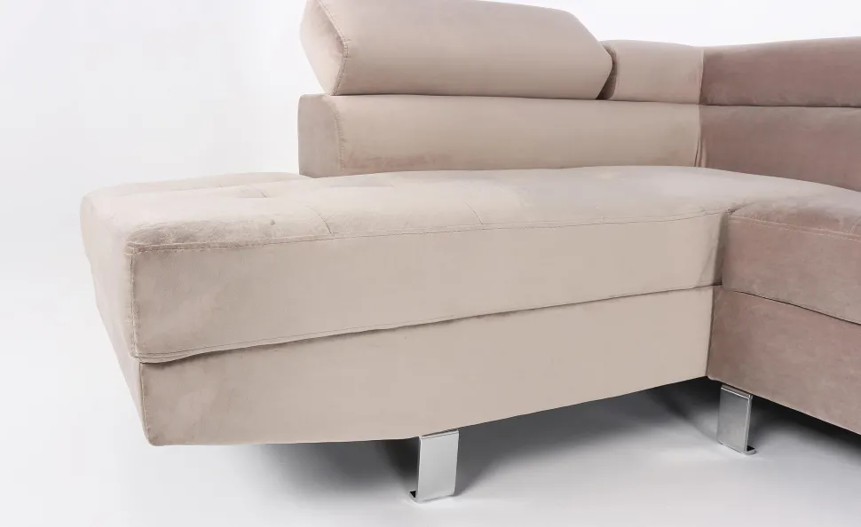 Canapé d'angle avec têtières relevables Alfa Velours Taupe