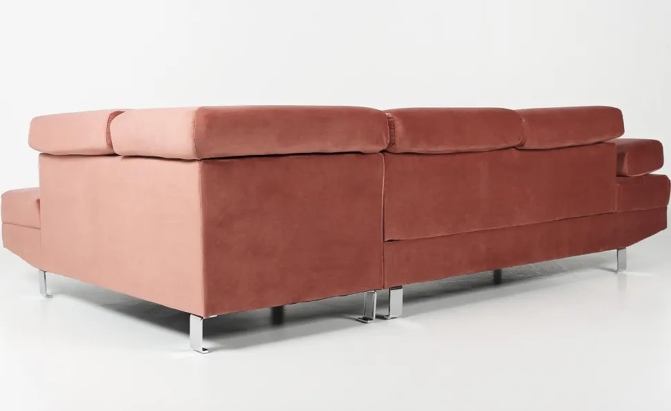 Canapé d'angle avec têtières relevables Alfa Velours Rose