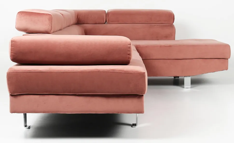 Canapé d'angle avec têtières relevables Alfa Velours Rose