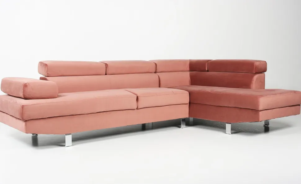 Canapé d'angle avec têtières relevables Alfa Velours Rose