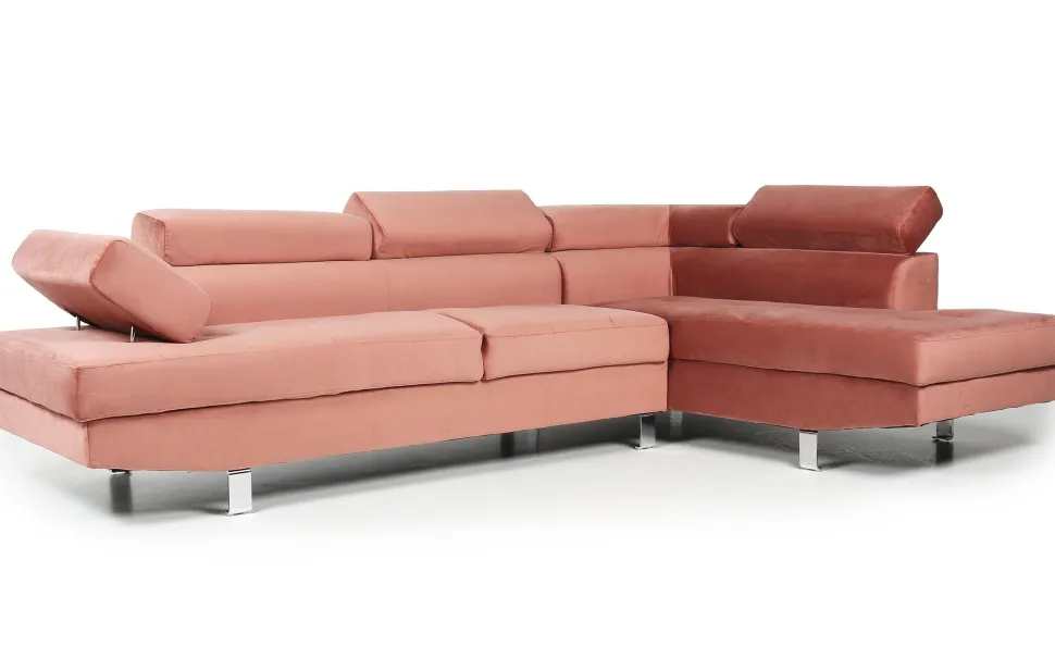 Canapé d'angle avec têtières relevables Alfa Velours Rose