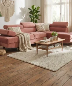 Canapé d'angle avec têtières relevables Alfa Velours Rose