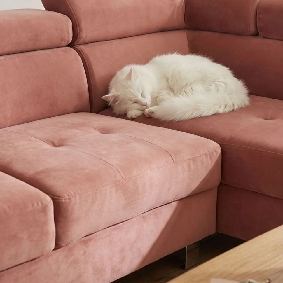 Canapé d'angle avec têtières relevables Alfa Velours Rose