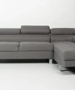Canapé d'angle avec têtières relevables Alfa Tissu Gris