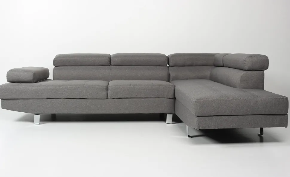 Canapé d'angle avec têtières relevables Alfa Tissu Gris