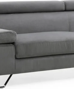 Canapé d'angle avec têtières relevables Quentin Velours Gris Foncé