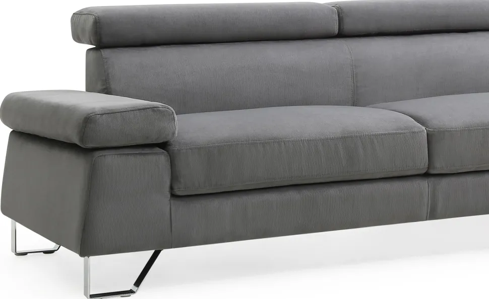 Canapé d'angle avec têtières relevables Quentin Velours Gris Foncé