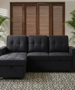 Canapé d'angle convertible moderne Delacroix Velours Noir
