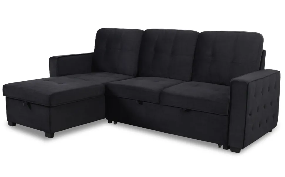 Canapé d'angle convertible moderne Delacroix Velours Noir