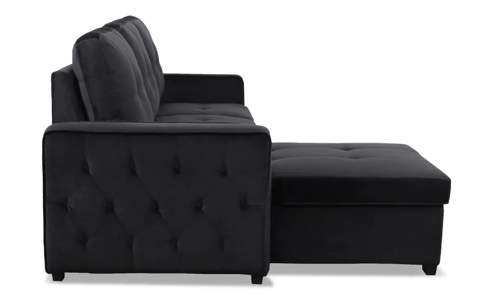 Canapé d'angle convertible moderne Delacroix Velours Noir