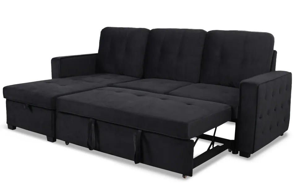 Canapé d'angle convertible moderne Delacroix Velours Noir