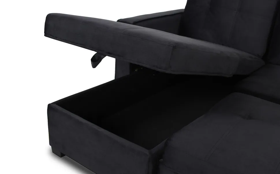 Canapé d'angle convertible moderne Delacroix Velours Noir