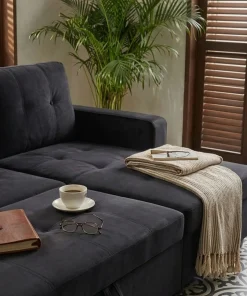 Canapé d'angle convertible moderne Delacroix Velours Noir