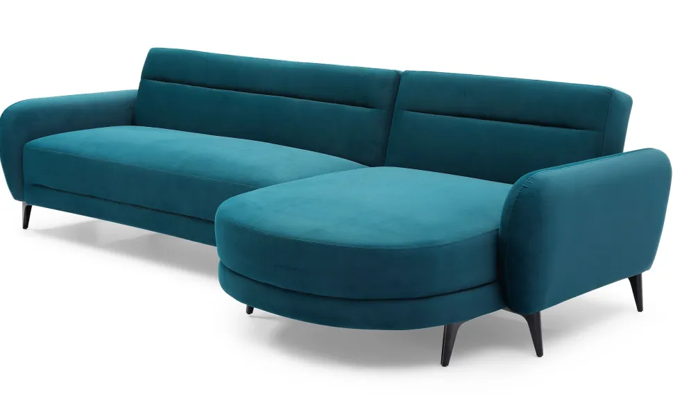 Canapé d'angle convertible avec méridienne arrondie Milord Velours Bleu canard