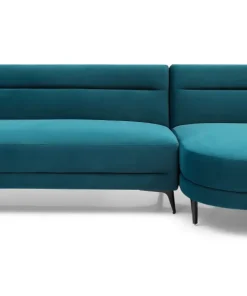 Canapé d'angle convertible avec méridienne arrondie Milord Velours Bleu canard