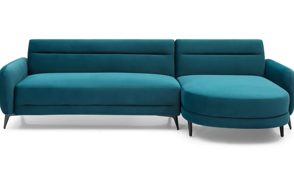 Canapé d'angle convertible avec méridienne arrondie Milord Velours Bleu canard