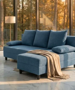 Canapé d'angle convertible Expression Tissu Bleu