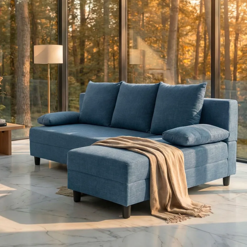 Canapé d'angle convertible Expression Tissu Bleu
