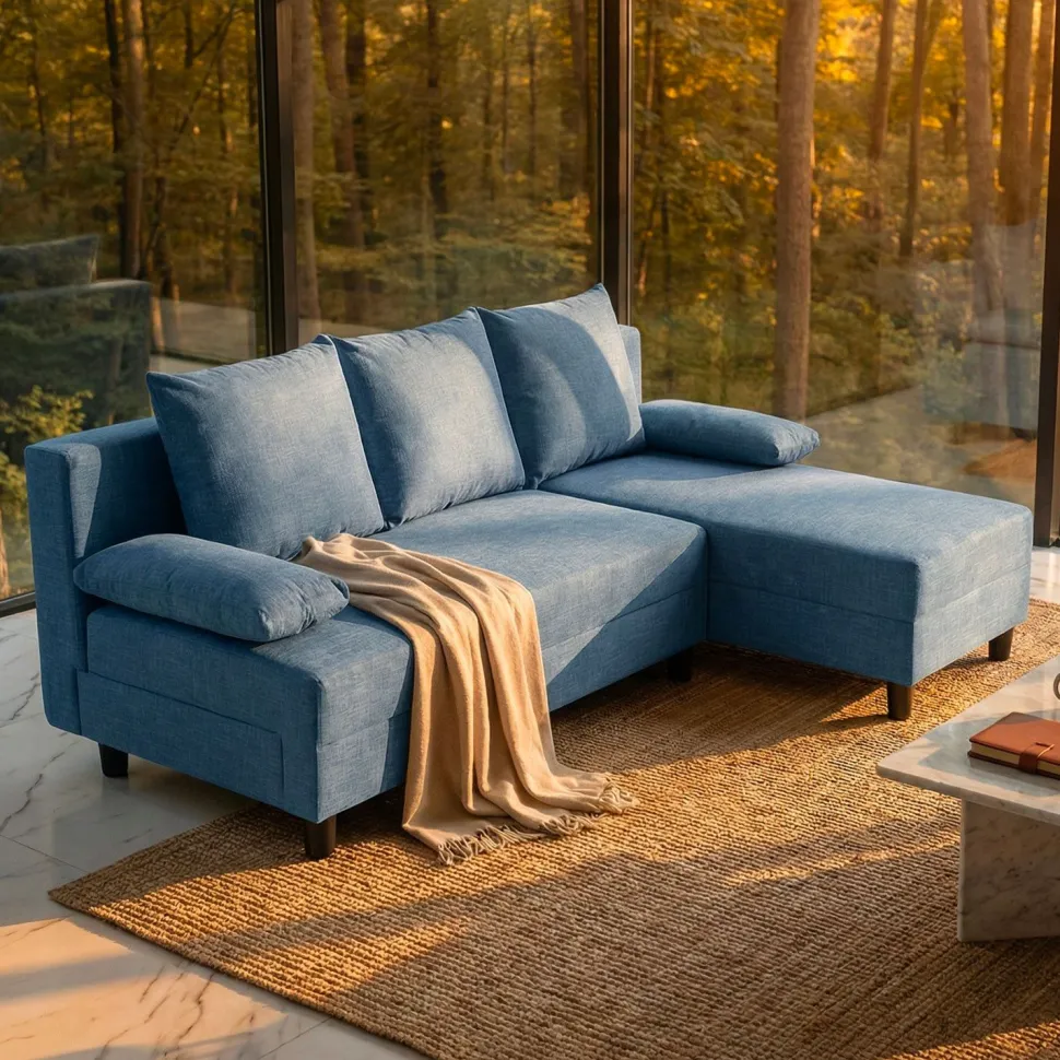 Canapé d'angle convertible Expression Tissu Bleu
