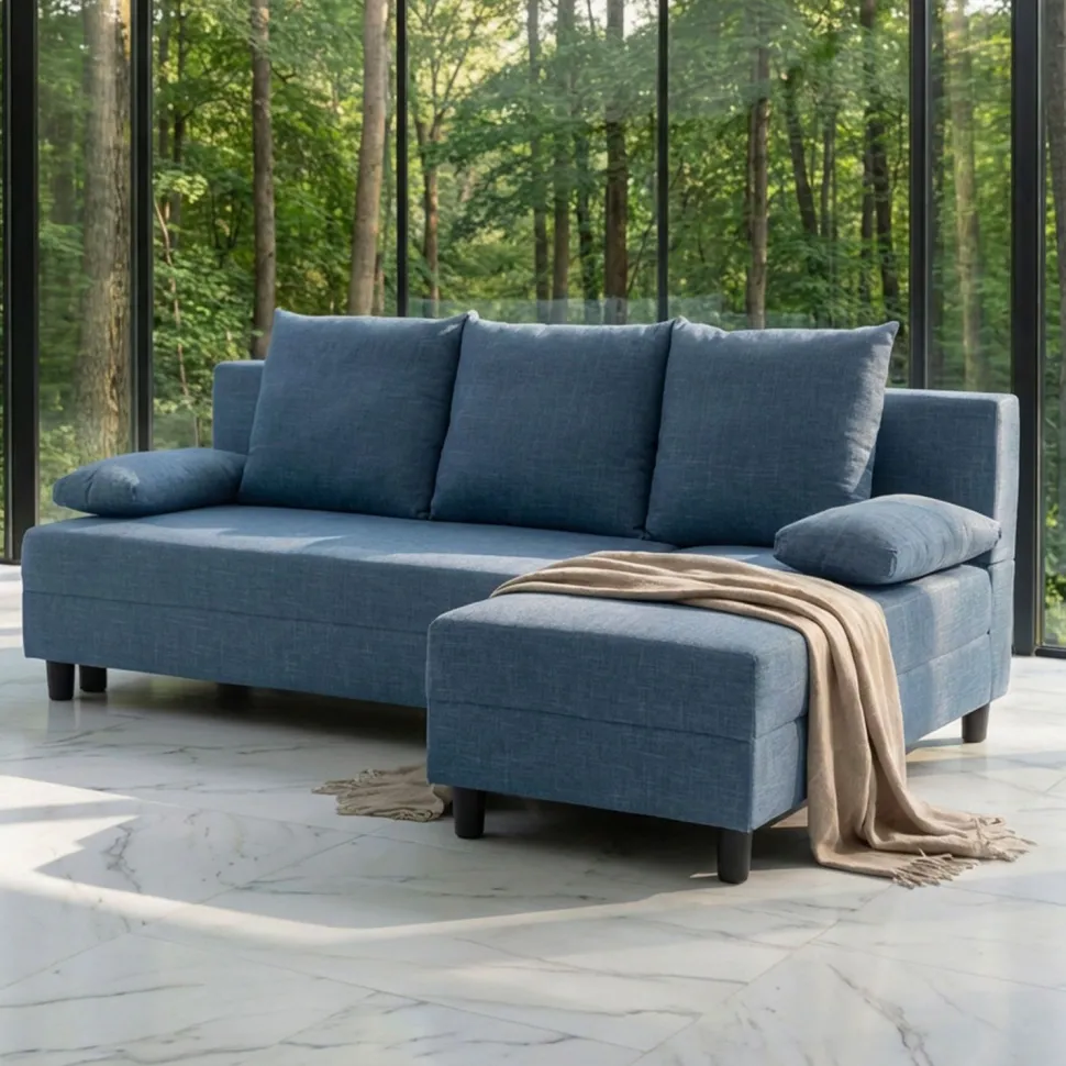 Canapé d'angle convertible Expression Tissu Bleu