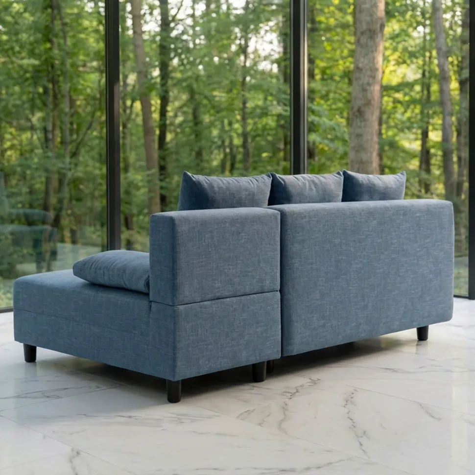 Canapé d'angle convertible Expression Tissu Bleu