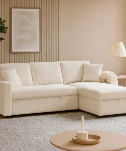Canapé d'angle convertible avec coffre de rangement réversible Toledo Velours côtelé Beige