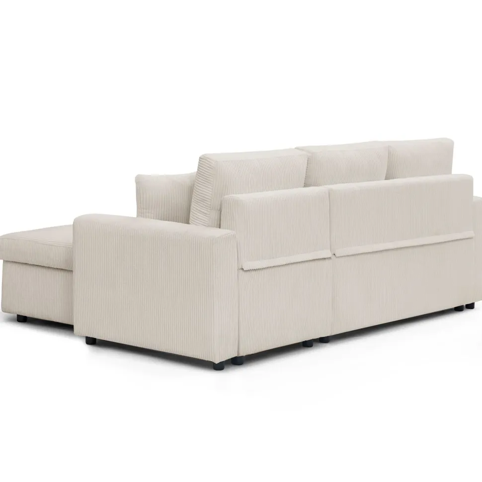 Canapé d'angle convertible avec coffre de rangement réversible Toledo Velours côtelé Beige