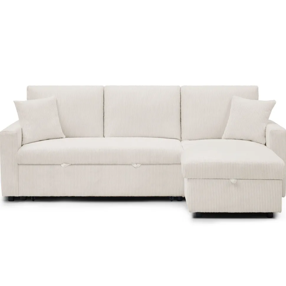 Canapé d'angle convertible avec coffre de rangement réversible Toledo Velours côtelé Beige