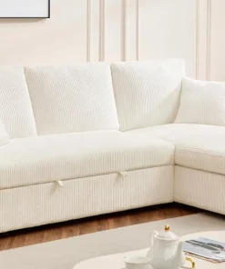 Canapé d'angle convertible avec coffre de rangement réversible Toledo Velours côtelé Beige
