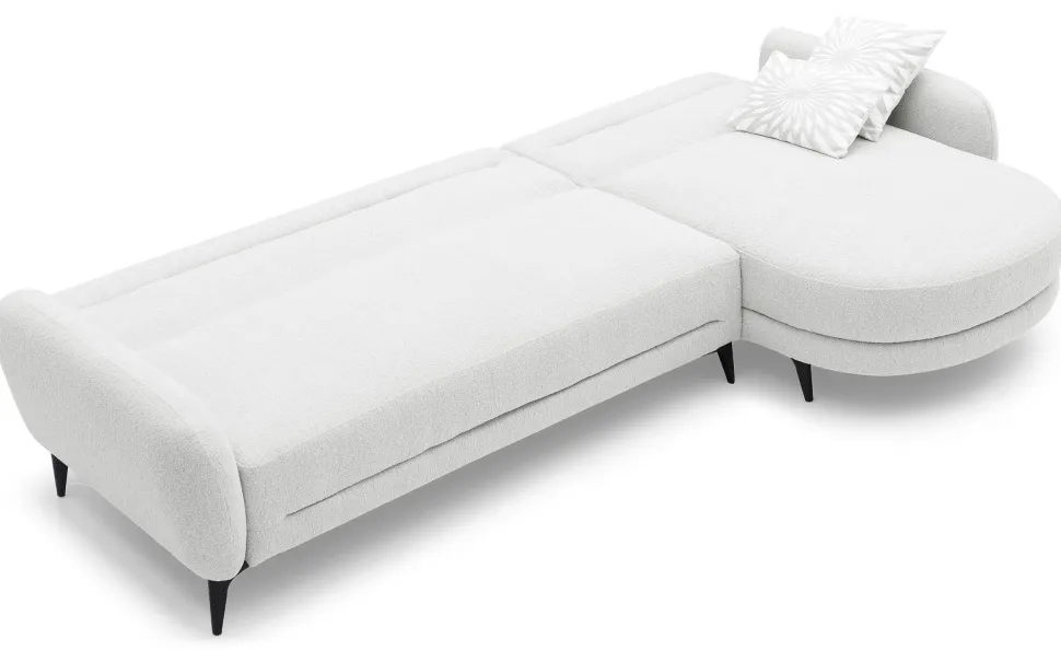 Canapé d'angle convertible avec méridienne arrondie Milord Tissu texturé Crème