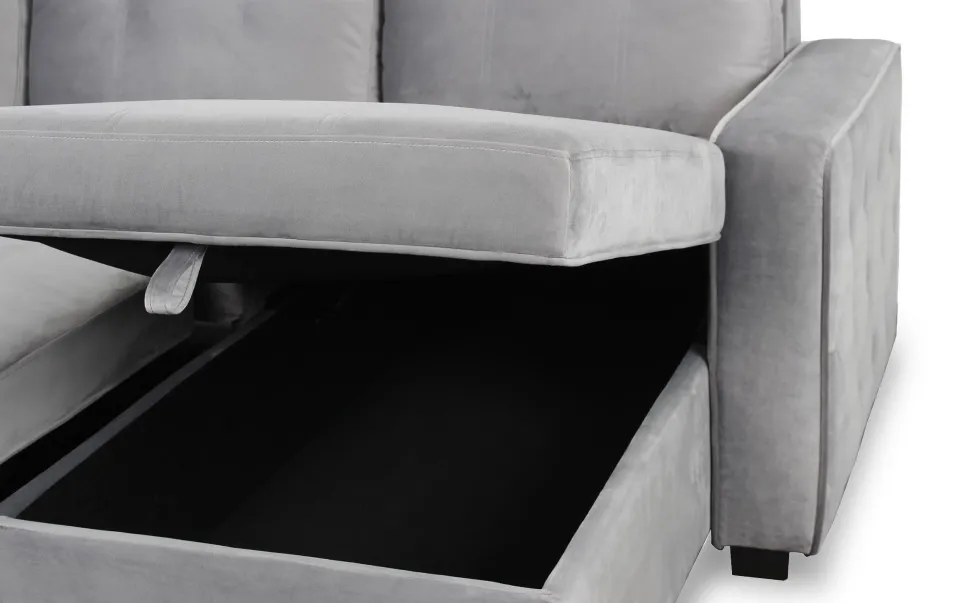 Canapé d'angle convertible moderne Delacroix Velours Argent