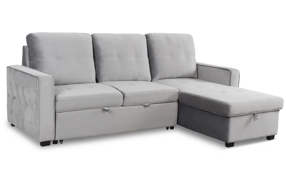 Canapé d'angle convertible moderne Delacroix Velours Argent