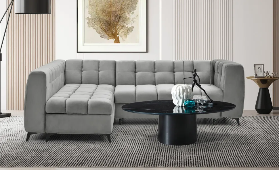Canapé d'angle convertible Chessy Velours Gris
