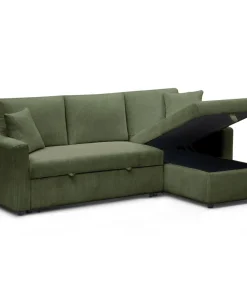 Canapé d'angle convertible avec coffre de rangement réversible Toledo Velours côtelé Vert