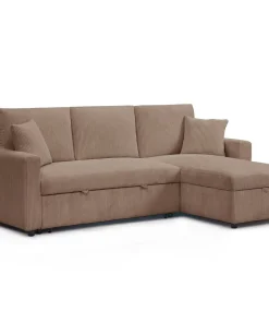 Canapé d'angle convertible avec coffre de rangement réversible Toledo Velours côtelé Taupe