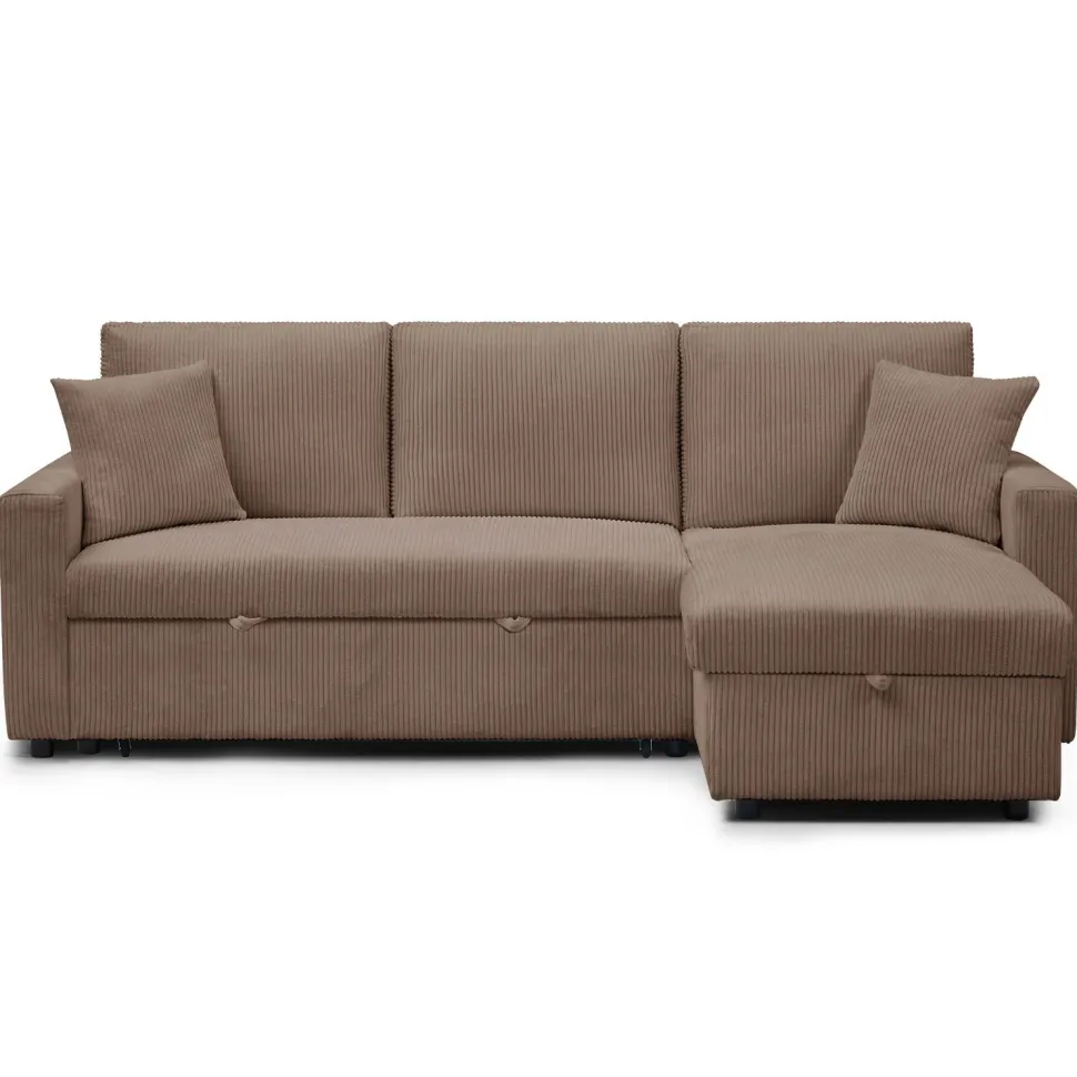 Canapé d'angle convertible avec coffre de rangement réversible Toledo Velours côtelé Taupe